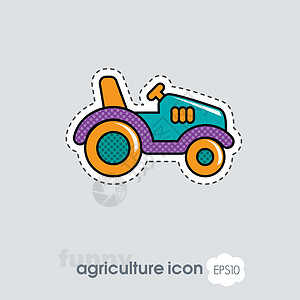 拖拉机图标 农机车辆运输场地农场机械乡村收成农民插图机器图片