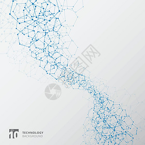 具有节点技术连接结构的蓝形六边形摘要图片