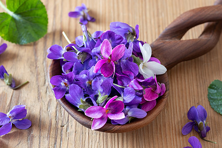 餐桌上勺子上的木紫罗花图片
