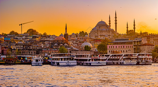 Suleiimanie清真寺 伊斯坦布尔黄昏议会景观天际宗教加拉塔火鸡地标蓝色尖塔城市图片