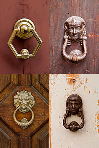古意大利式的门锁和把手动物金属风格木头门把手绿色青铜建筑学收藏建筑图片