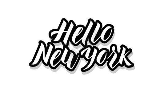 你好纽约书法模板文本为您的设计插图概念 白色孤立背景上的手写字母标题矢量词图片