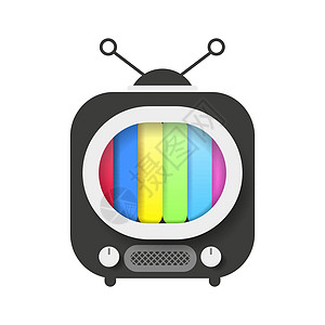 带彩色屏幕矢量插图的复演电视渠道盒子广播视频娱乐信号展示技术手表天线图片