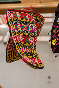 土族风格的编织袜袜子衣服季节性针织服装编织配饰火鸡脚凳鞋类织物图片