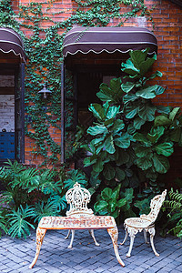 花园中的旧旧家具衬套绿色假期乡村旅游家居园艺装饰公共公园房子图片
