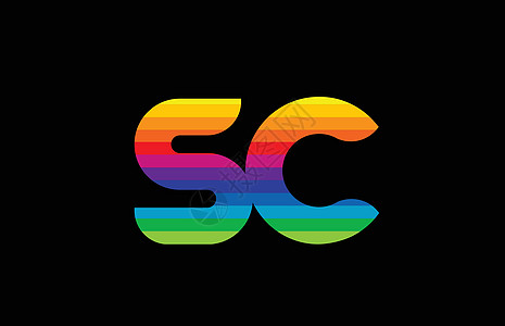 彩虹色彩色多彩字母表字母 sc sc 标志 combi绿色公司插图光谱黄色身份橙子蓝色商业粉色图片