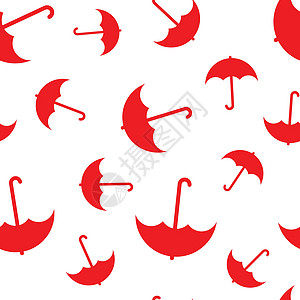 白色背景上的红伞无缝的红色雨伞图案 包装纸模板图片