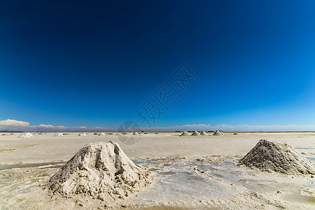 玻利维亚UyuniSalar的盐泥撒拉自由天空蓝色冒险山脉盐滩反射日出地平线图片
