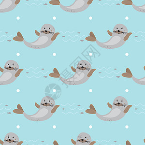 野生动物印刷品 可爱海豹快乐动物无缝模式图片