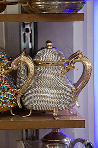 土耳其茶壶 以传统风格制成黄铜石榴仪式装饰品杯子纪念品饮料金属客人玻璃图片