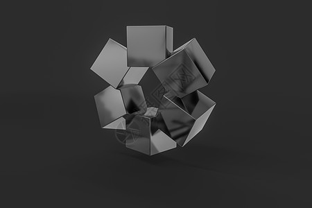 3d 具有科学和技术感知的创造性立方体团体金属创造力正方形盒子渲染推介会反射插图建造图片