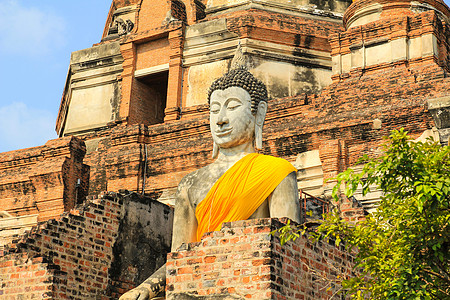 Ayutthaya的古佛像宗教寺庙历史祷告文化雕像蒙果黄色建筑学旅行图片