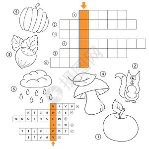 以儿童秋季字游戏学习英语 矢量插图 填字游戏图片