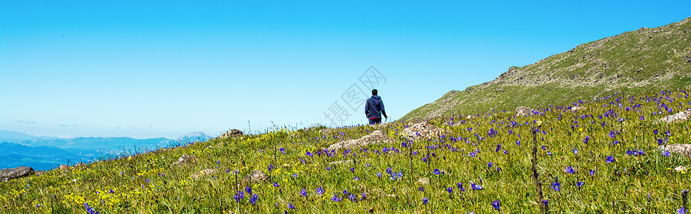 年轻人去远游生活男人团体旅行闲暇草地冒险游客山脉假期图片
