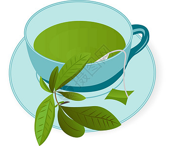 一杯绿色茶叶矢量插图图片