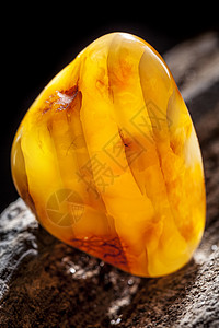天然琥珀 黄色不透明的天然琥珀 在大片黑石头木头上琥珀色太阳石珠子裂缝分层抛光蜂蜜矿物珠宝宝石图片