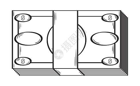 与美元符号的纸币艺术绘画涂鸦财富铅笔插图草图卡通片金融货币图片