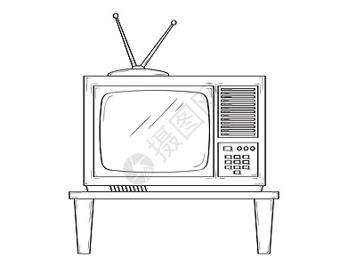 CRT 旧CRT电视屏幕标准网络盒子卡通片技术涂鸦艺术天线黑色图片