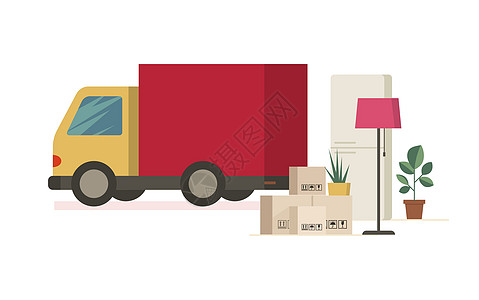 在户外移动卡车和搬运箱财产商业送货货运邮政仓库房子舰队贮存进口图片
