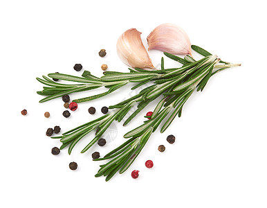 白色的新鲜玫瑰花草本枝条食物胡椒绿色味道草药烹饪树叶香料图片