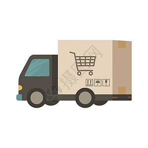 运送货车的Van 装在盒子里卡车命令店铺服务邮政销售插图汽车邮件纸板图片