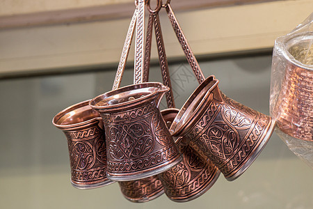 土耳其以传统方式用金属制成的咖啡壶文化烹饪咖啡咖啡店背景图片