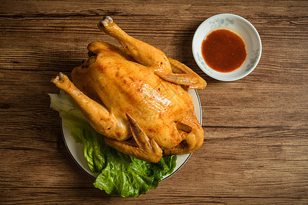 木制桌上烤鸡肉小吃家禽木头美食盘子香料面包烘烤油炸烧烤图片