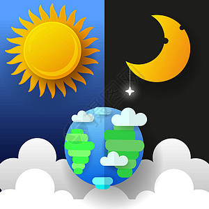 日月星辰 白天和黑夜矢量横幅闪电预报标识温度界面星星月亮蓝色天空气候图片