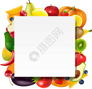 横幅与水果和蔬菜茄子南瓜果汁热带插图早餐健康饮料食物覆盆子图片