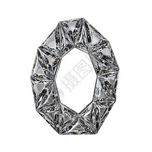 水晶三角字体字母 O 3D rende脚本钻石宝石棱镜艺术婚礼卡片魅力奢华插图图片