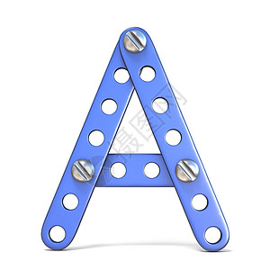 由蓝色金属构造器玩具字母 A 3 制成的字母表构造工业渲染插图拼写工程游戏字体教育白色图片