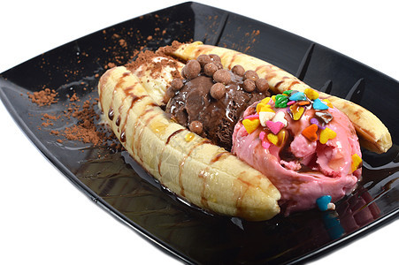 香蕉香蕉分割巧克力鞭子菜单傻事糖浆香草饮食奶油奶制品食物图片