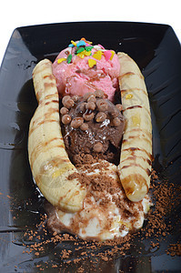 香蕉香蕉分割冰淇淋奶制品甜点香草菜单鞭子鞭打配料美食味道图片