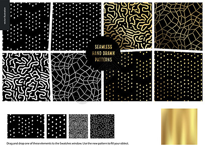 手绘图案黑色包装织物金子艺术插图中风纺织品刷子草图风格图片