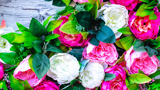 人造花朵花的花墙花园婚礼玫瑰绿色花朵花瓣红色植物新娘白色图片