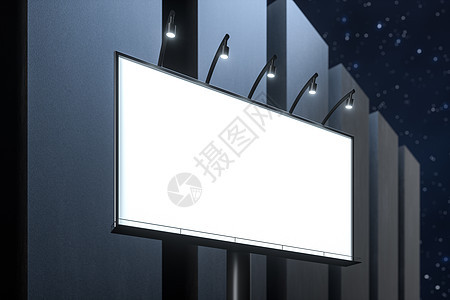 3d 渲染空白广告板在夜景中展示海报商业技术小样插图长方形广告牌天空展览背景图片