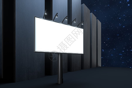 3d 渲染空白广告板在夜景中小样路标星星3d插图推介会海报商业广告框架图片