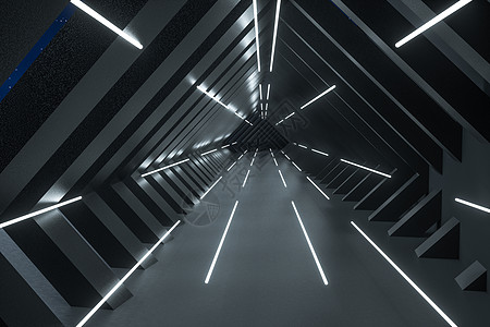3d 渲染深色创意多边形元素技术插图隧道魔法走廊长方形3d活力力量蓝色图片