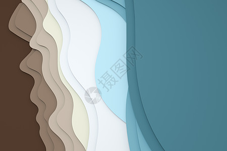 3d渲染多层剪纸插画背景渲染巧克力海浪曲线蓝色卡片艺术海洋3d海滩图片