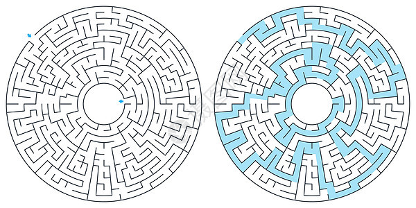 迷宫 迷宫与解决方案 矢量图 圆形 圆形迷宫 高质量的矢量图片
