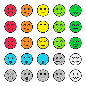 一组多彩的表情 脸部图标 矢量插图 孤立于白色背景中图片