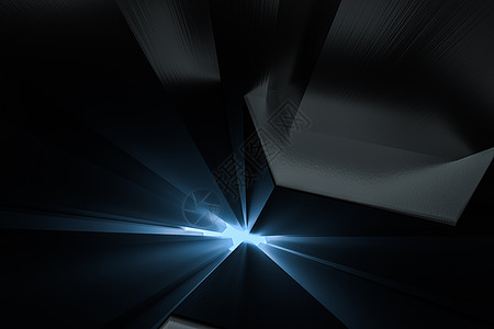 具有光效的 3d 渲染暗背景立方体砖 电脑数码背景反射想像力工程蓝色科学技术建造创新几何学产品图片