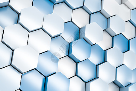 3d 渲染白色六边形立方体创新青色光泽蜂窝创造力蓝色建筑学几何学商业插图图片