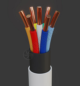 七芯电缆不同颜色  3D插画绝缘间断性工业塑料黑色安装金属导体宏观接线图片