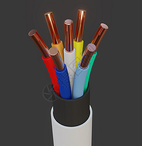 七芯电缆不同颜色  3D插画电气电子接线网络电压管子间断性金属建造力量图片