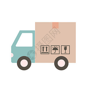 运送货车的Van 装在盒子里商品货运船运运输店铺销售邮件货物卡车插图图片