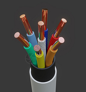 七芯电缆不同颜色  3D插画塑料力量金属接线管子安装绝缘建造黑色间断性图片
