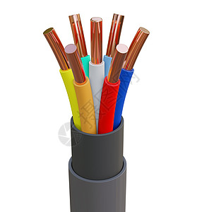 七芯电缆不同颜色  3D插画数据电气活力工业电压金属建造3d黑色安装图片