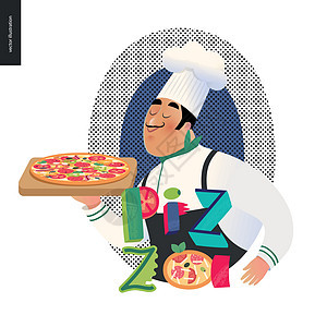 意大利餐厅盘子胡子男人咖啡店面条标识徽章卡通片插图厨师图片