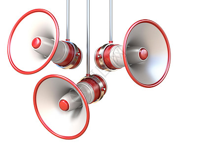 三个红色和白色扩音器 3可听度推介会扬声器力量体积民众命令公告喇叭警察图片